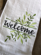 Load image into Gallery viewer, “Welcome”-Fringe Flour Sack Towel
